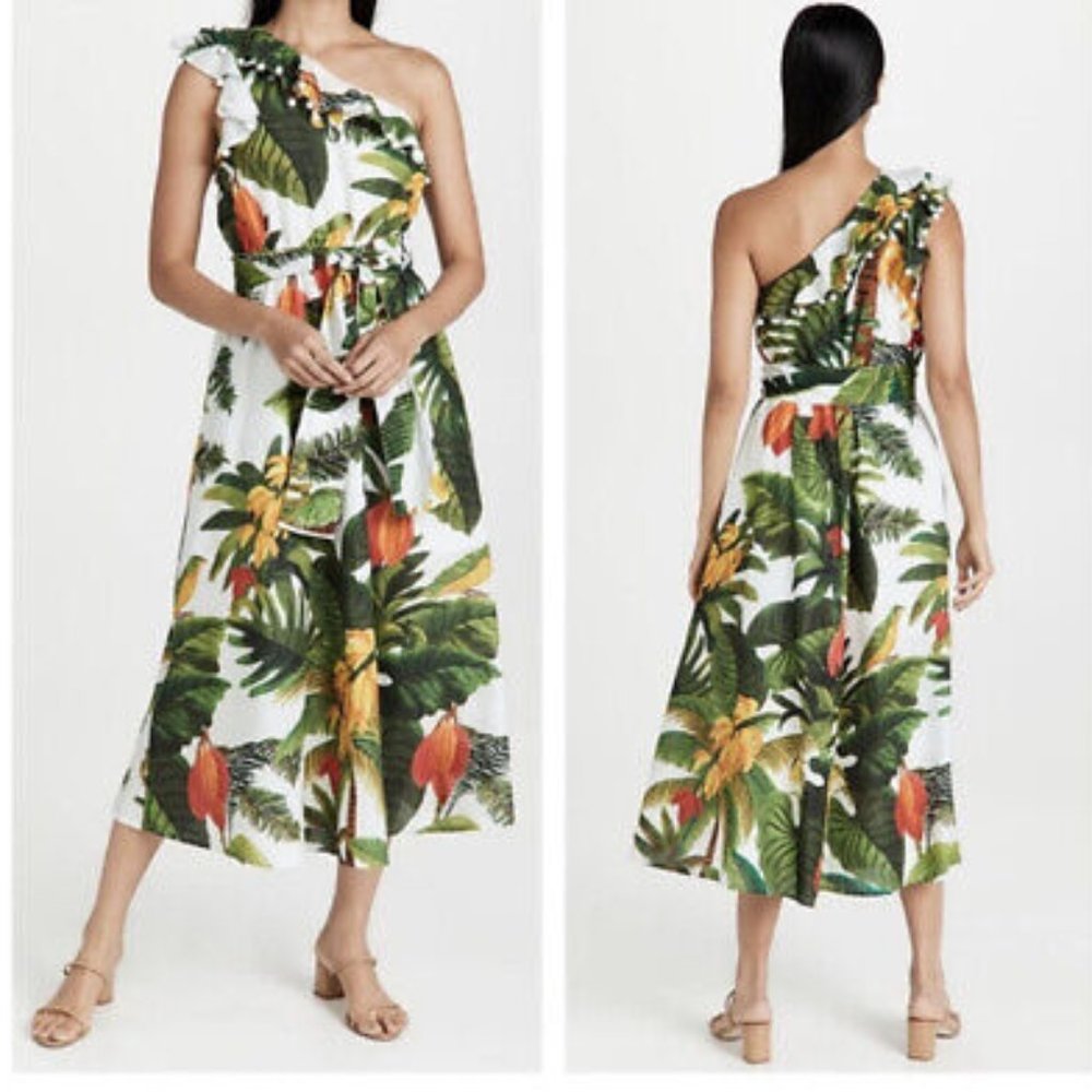 Farm Rio White Cocoa Forest One Shoulder Dress
